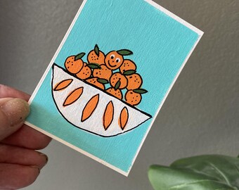 Collectible Trading Card Art Artist Card Edition Original ACEO "Oranges Poranges" 2.5" x3.5" Hand Painted Acrylic Small Art