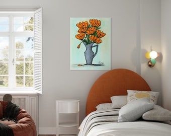 Mid Century Inspired Art Illustration 1960s Style "Bonita" Giclée Flower Prints Retro Original Art Various sizes Print Poster