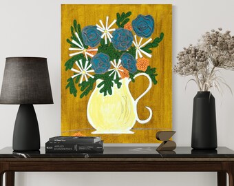 Mid Century Inspired Art Illustration 1960s Style "Get Happy" Giclée Flower Prints Retro Original Art Various sizes Print Poster