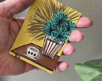 Collectible Trading Card Art Artist Card Edition Original ACEO "Wake up and Smell the Possibility" 2.5" x3.5" Hand Painted Acrylic Small Art