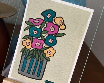 Collectible Trading Card Art Artist Card Edition Original ACEO "Playful Posies" 2.5" x3.5" Hand Painted Acrylic Small Art