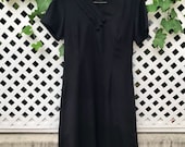 Black V-Neck Dress with Accent Buttons