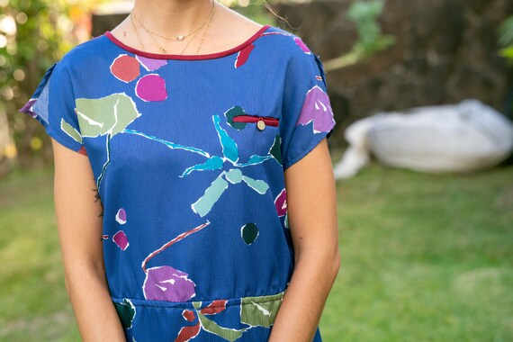 Vintage 70’s blue abstract graphic print dress wi… - image 4