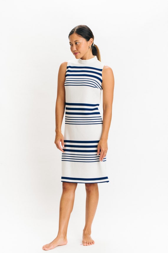 Blue and white striped nautical vintage knit dress