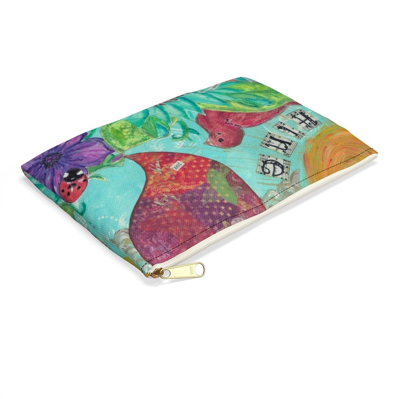Mixed Media make-up bag Accessory Pouch Graduation Gift Pencil bag w flower and Bird Inspirational Gifts