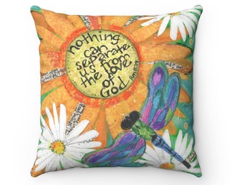 Dragonfly Square Pillow Case, Pillow with Sunflowers, Pillow Case with Bible Verse, Decorative Pillow