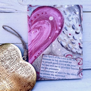 Pink Heart Journal, Journal with verse, Inspirational Notebook, Bible Study Journal, Faith Planner