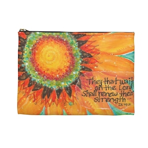 Sunflower Make up Bag, Pencil Bag with Bible Verse, Isaiah 40:31, Inspirational Gifts, Jewelry  Pouch, Women&#39;s retreat Gifts