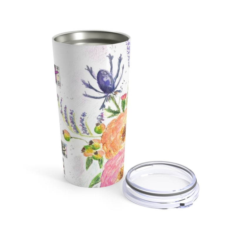 Tumbler With Flowers Travel Coffee Cup 20 Oz Insulated Cup Etsy