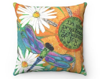 Pillow w Dragonfly, Square Pillow Case, Decorative Bed Pillow, Couch Pillow w Sunflower,