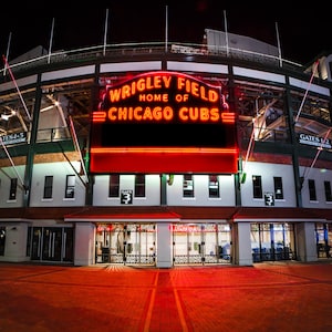 Fotografia della città di Chicago, Wrigley Field, stampa su metallo, quadro da parete, arredamento per la casa, poster, punto di riferimento, camera da letto, soggiorno