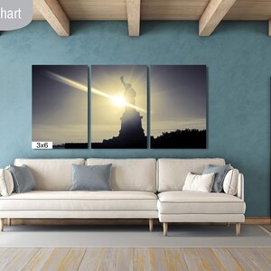Statue of Liberty New York City Monument Canvas Photography Metal Print Wall Art Picture Home Decor Poster Landmark Canvas(3 Panel)36x72 inches