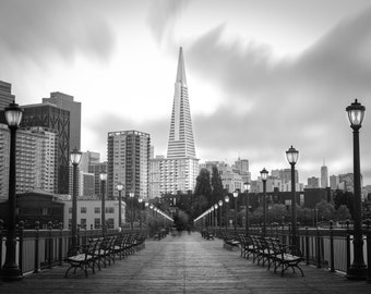TransAmerica Pyramid San Francisco Skyline Northern California Canvas Print B&W Metal Cityscape Landmark Livingroom wall art decor home