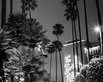 Beverley Hill Hotel Los Angeles California Black and White Canvas Print Metal Art Cityscape Landmark Bedroom Livingroom wall art decor home