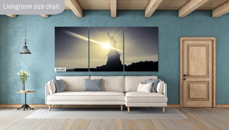 Statue of Liberty New York City Monument Canvas Photography Metal Print Wall Art Picture Home Decor Poster Landmark Canvas(3 Panel)40x90 inches