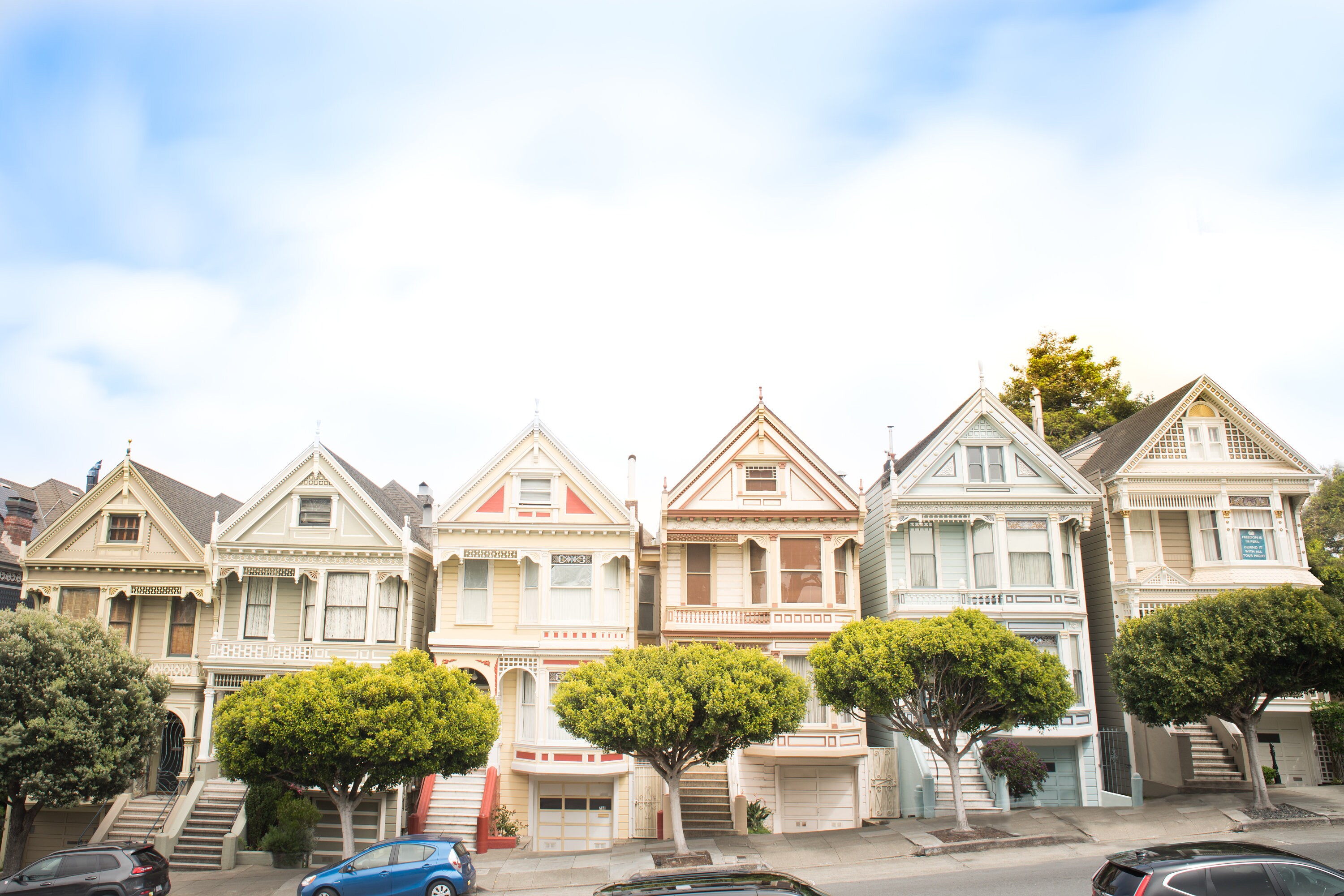 San Francisco Painted Ladies Victorian houses Golden Gate Bridge Northern California Canvas Print  Cityscape Landmark  wall art decor home