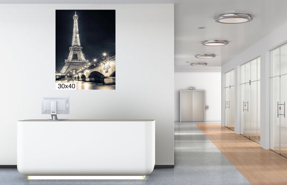 Eiffel Tower Paris France Downtown Photography Blue Canvas Metal Print  Livingroom Bedroom Wall Art Poster Decor Europe Night Long Exposure 