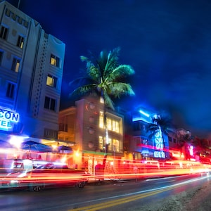 Miami Beach South Beach Florida Beacon Hotel Photograph Canvas Print Metal Livingroom Bedroom Gift Art Wall Decor Home Downtown Palm Trees