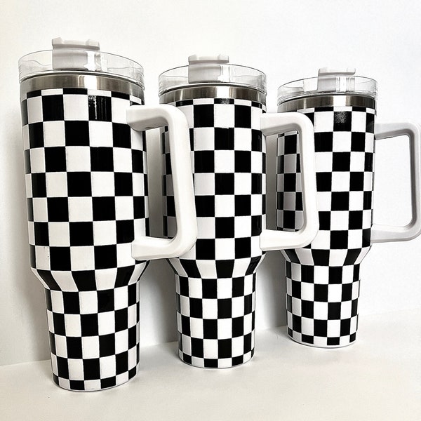 CHECKERED TUMBLER | checkered cup, 40oz, motocross accessories, moto gifts, race weekend, moto mama, moto sister, dirtbike cup, personalize