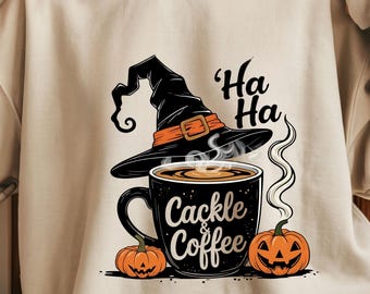 Witchy Coffee PNG | Cackle & Coffee | Halloween Sublimation Design | Cozy Fall Digital Clipart | Instant Download