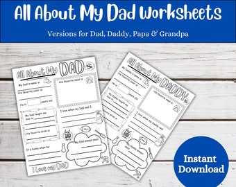 Father's Day Activity All About Dad, Gift for Dad/Grandpa, All About Dad Activity Keepsake Gift