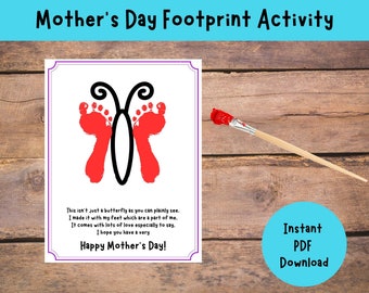 Mother's Day Butterfly Footprint Craft for Kids, Toddler & Baby Art Activity Gift for Mom, DIY Handprint Keepsake