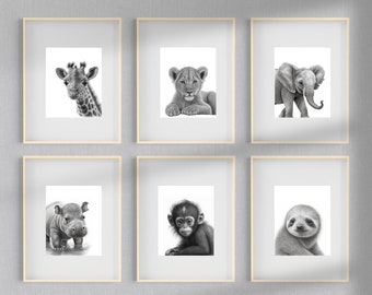 Baby Jungle Animal Wall Art Digital Print for Nursery & Kids Playroom Decor Cute Safari Animals Art for Baby Room Printable Home Decor