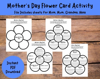 Mother's Day Flower Card All About Mom Activity Card Handmade Greeting Card for Mom Gift