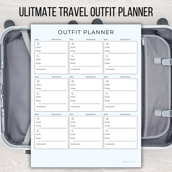 Ultimate Outfit Planner for Travel PDF. Plan your outfits ahead of time!  (Instant download and Editable)