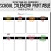 School Calendar Printable Instant Download & Editable PDF - Etsy