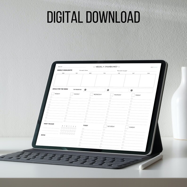 Weekly dashboard planner pdf instant download etsy