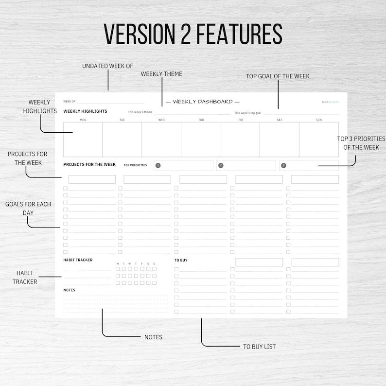 Weekly dashboard planner pdf instant download etsy