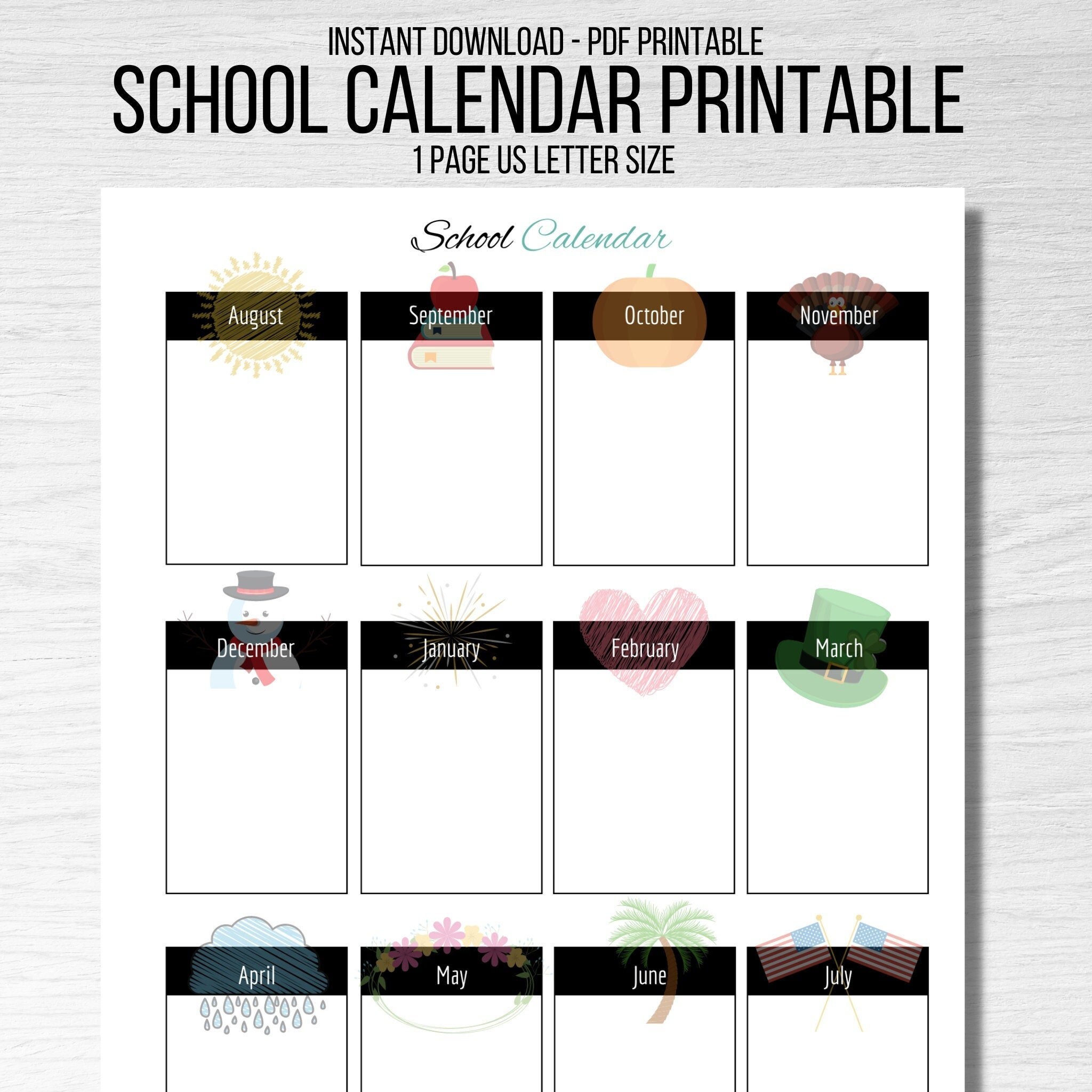 School Calendar Printable Instant Download & Editable PDF - Etsy