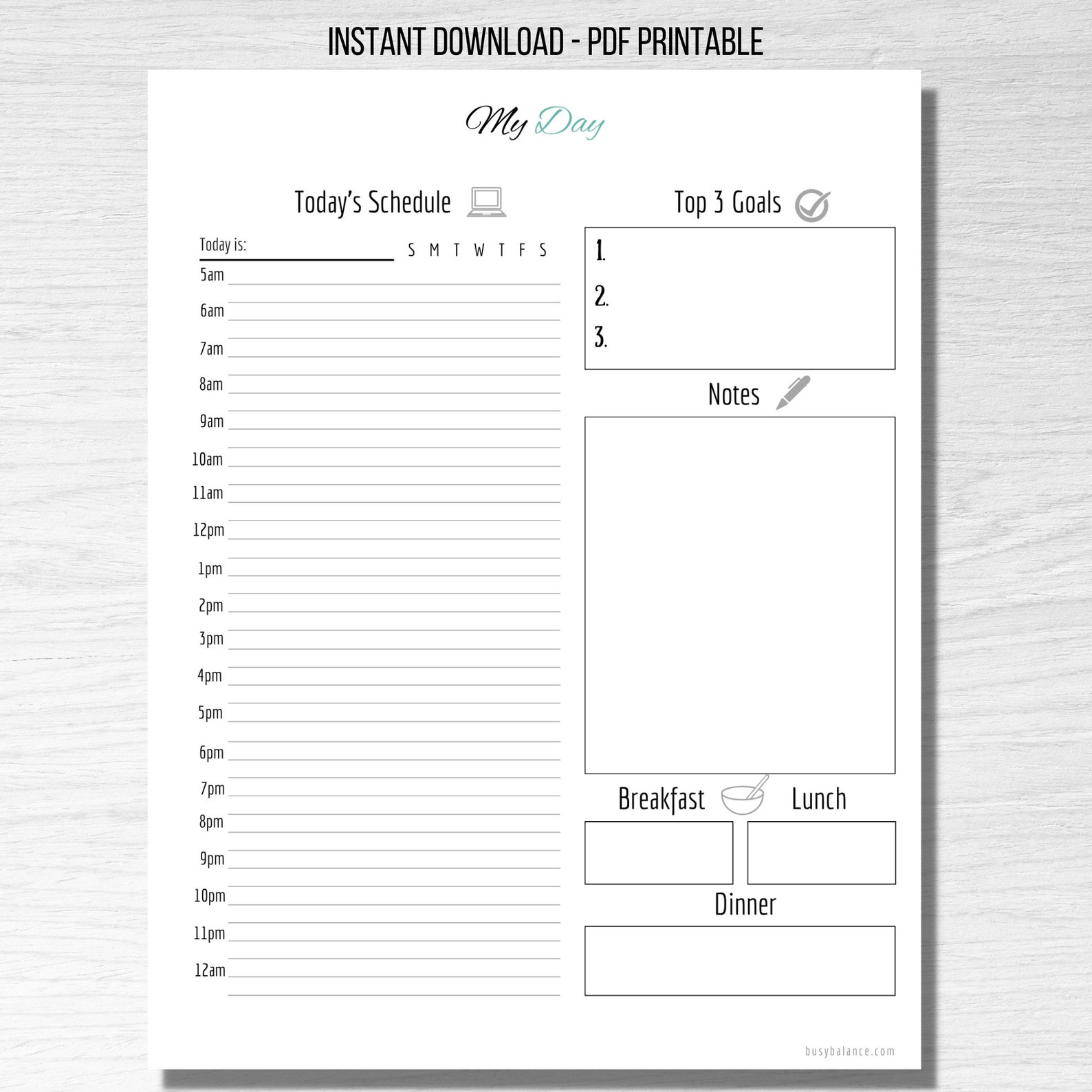 Daily Planner Printable Instant Download & Editable PDF Etsy