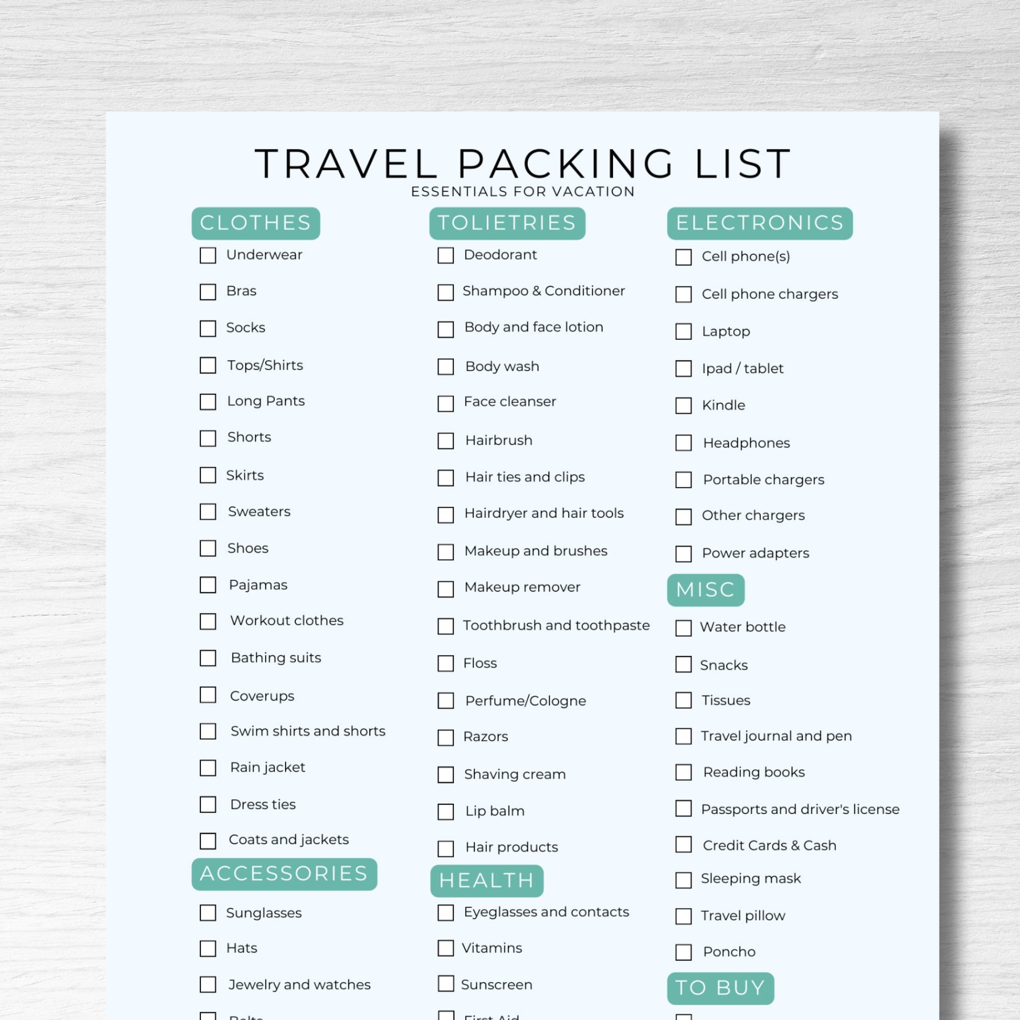 Ultimate Travel Packing List PDF Essentials for Travel instant