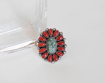 Coral & Varicite ring Adjustable