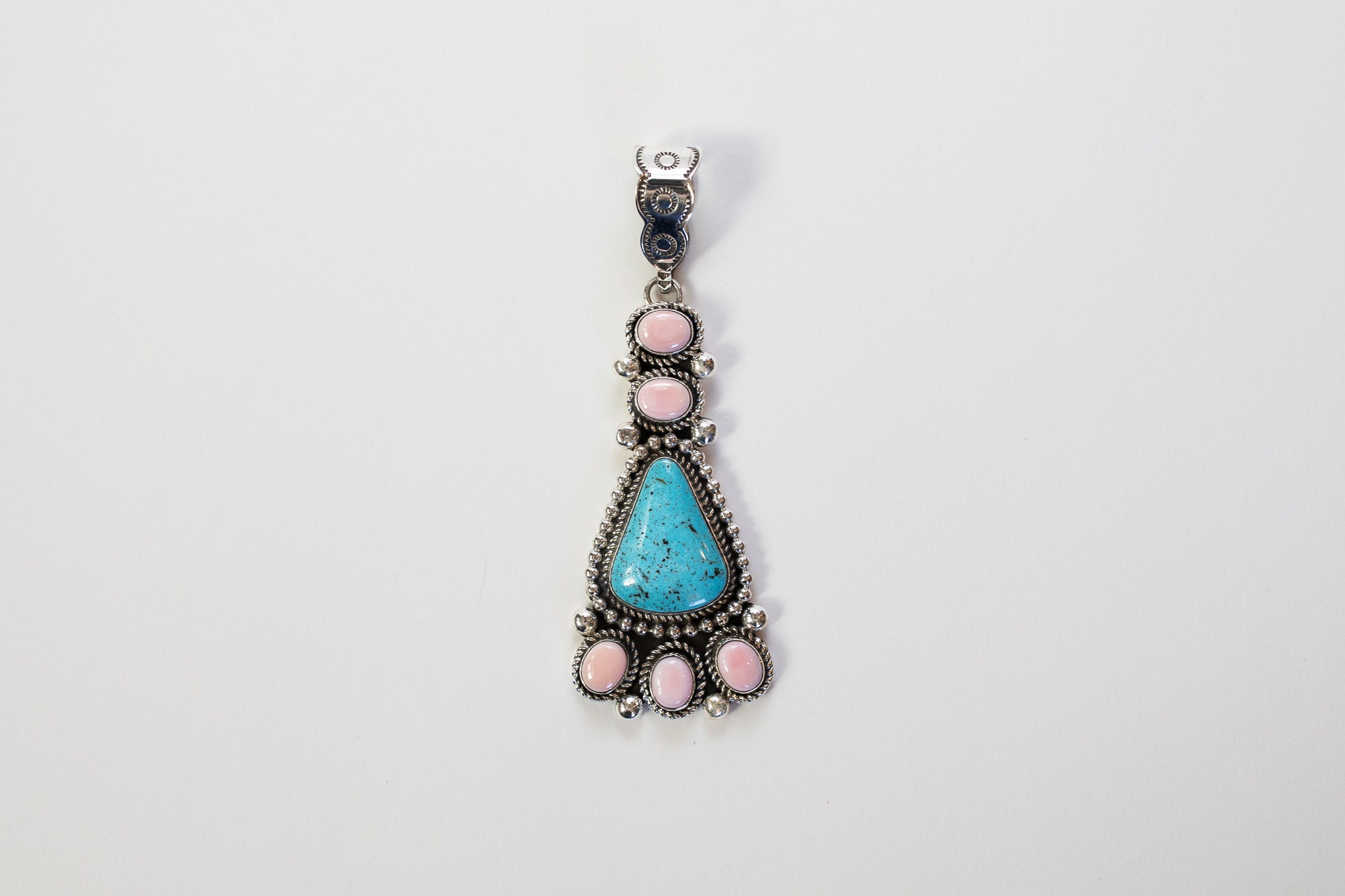 Pink conch & Kingman Turquoise pendant