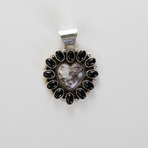 Black onyx &  heart wild horse turquoise  pendant.