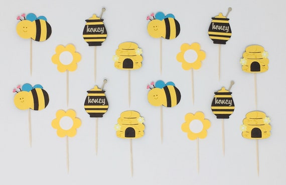 Bumble Bee Cupcake Toppers Birthday Baby Shower Decorations Etsy