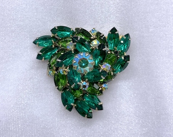 Green Rhinestone Brooch, 1940s Brooch, Mothers Day Gift From Daughter
