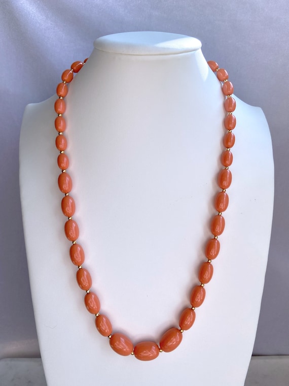 Salmon Beaded Necklace, Vintage Jewelry, Mothers D
