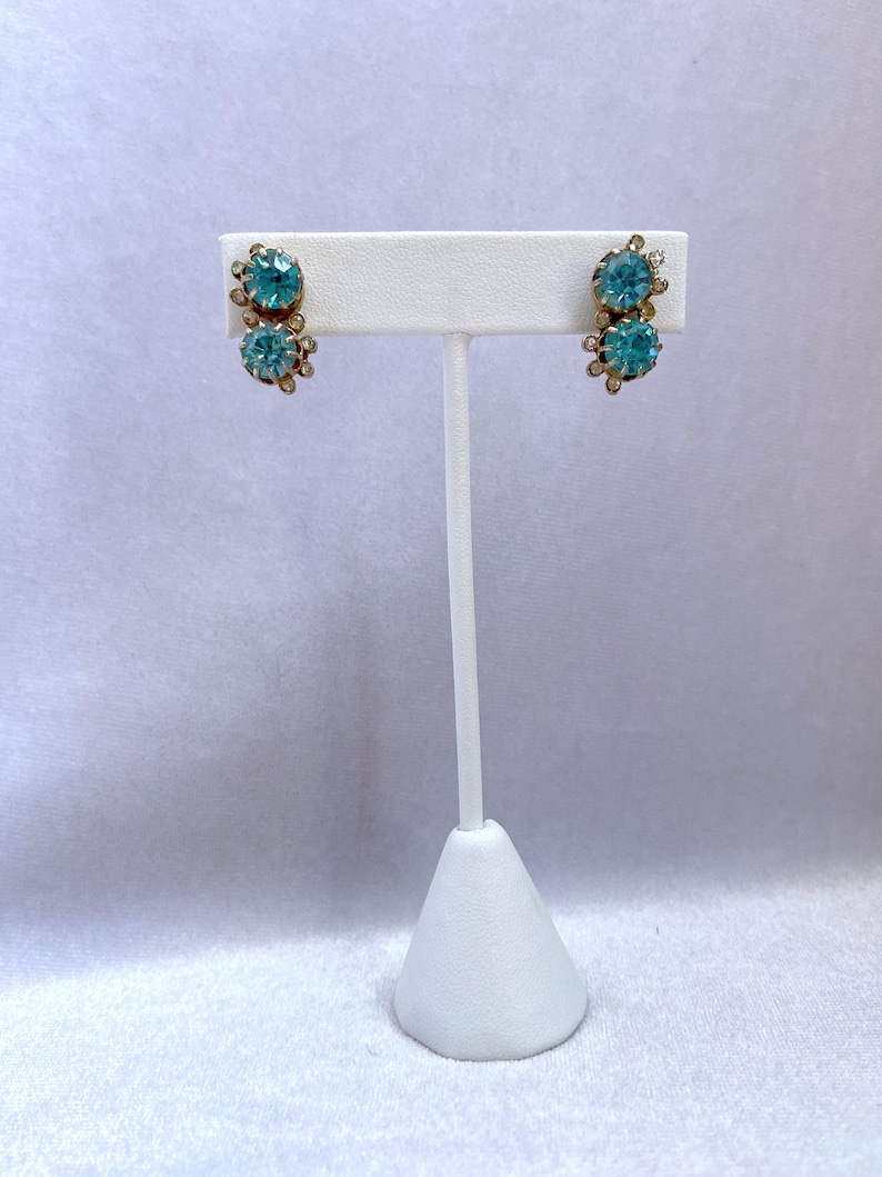 Aquamarine Earrings Rhinestone Earrings Vintage Jewelry Mothers Day Gift From Daughter