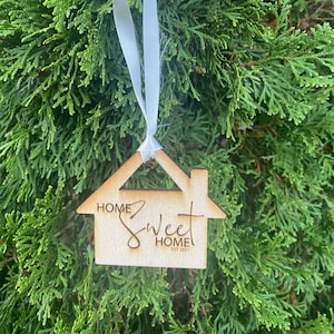 Custom engraved first home owner cut out acrylic christmas ornament natural wood design -custom holiday decoration