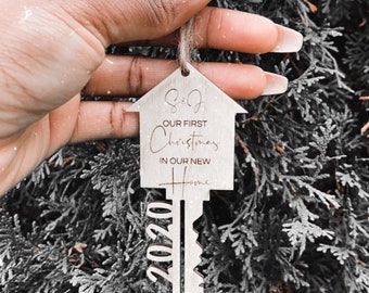 Custom engraved first home owner cut out acrylic christmas ornament natural wood design -custom holiday decoration