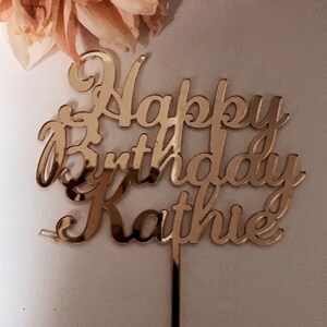 Happy Birthday Cake Topper-Birthday Cake Decorations, Gold Silver Cake Decor, Custom Birthday Decor, Birthday Party
