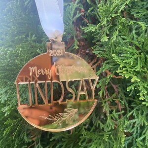 Custom cut out acrylic christmas ornament natural wood design -custom holiday decoration-acrylic custom name ornament- christmas 2021