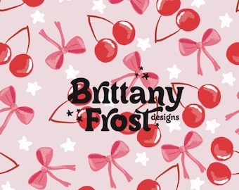 Pink Cherry Bows Seamless File, Cherry Surface Pattern