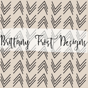May include: A seamless pattern featuring black chevron shapes on a beige background. The text "Brittany Frost Designs" is centred in the middle of the image.