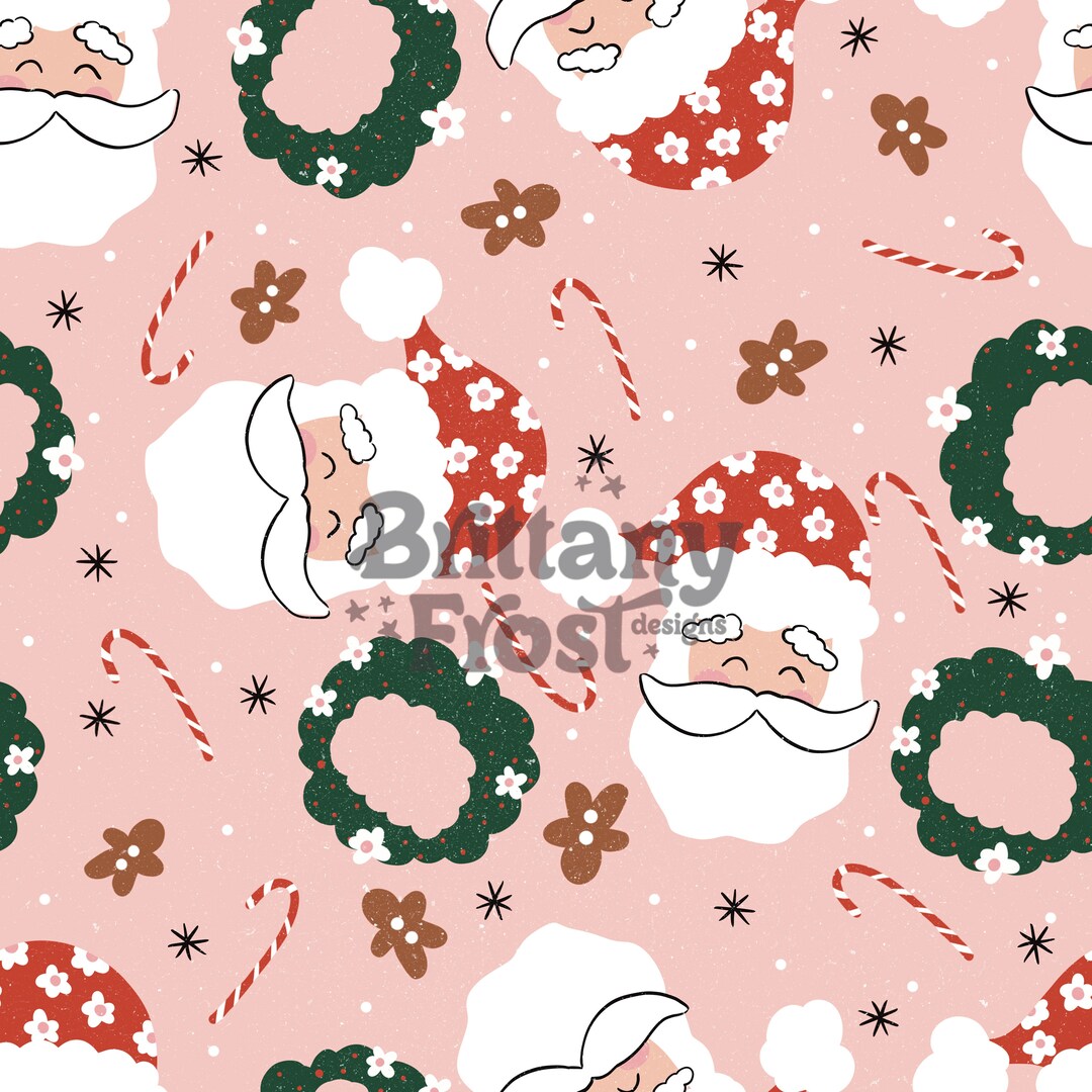 Pink Santa Christmas Seamless File, Christmas Surface Pattern - Etsy