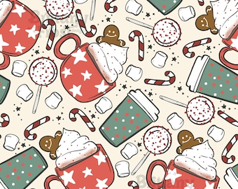 Archivo sin costuras de café de Navidad, patrón de superficie de café de Navidad